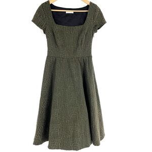 Paper Crown Dress Size XS Women Green Print Fit Flare Twirl Square Neck Cocktail